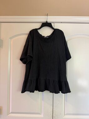 Time and Tru Black Ruffle-Hem Tunic Top